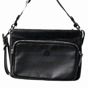 FUJITAKA Black Pebbled Leather Unisex Shoulder Crossbody Bag - Purse - 10"x7"x3"